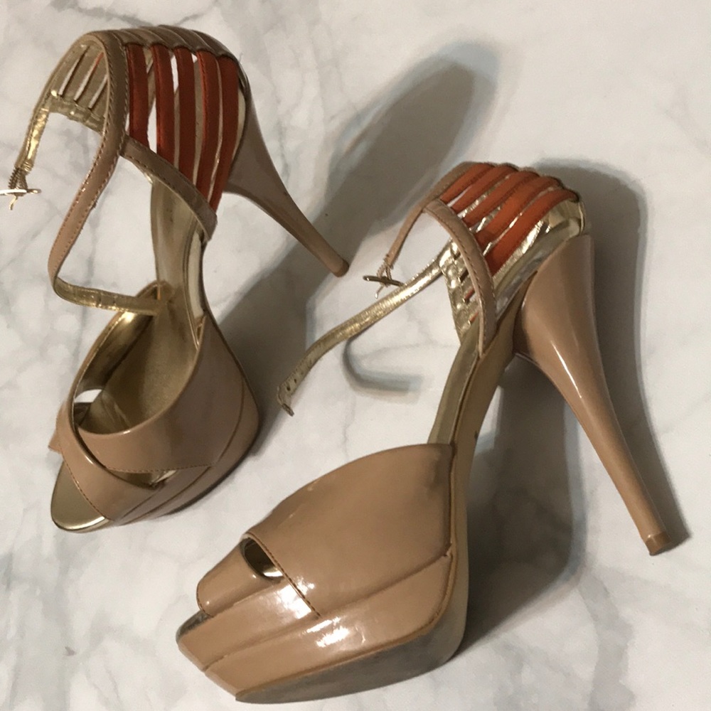 Nude and orange 5” heels